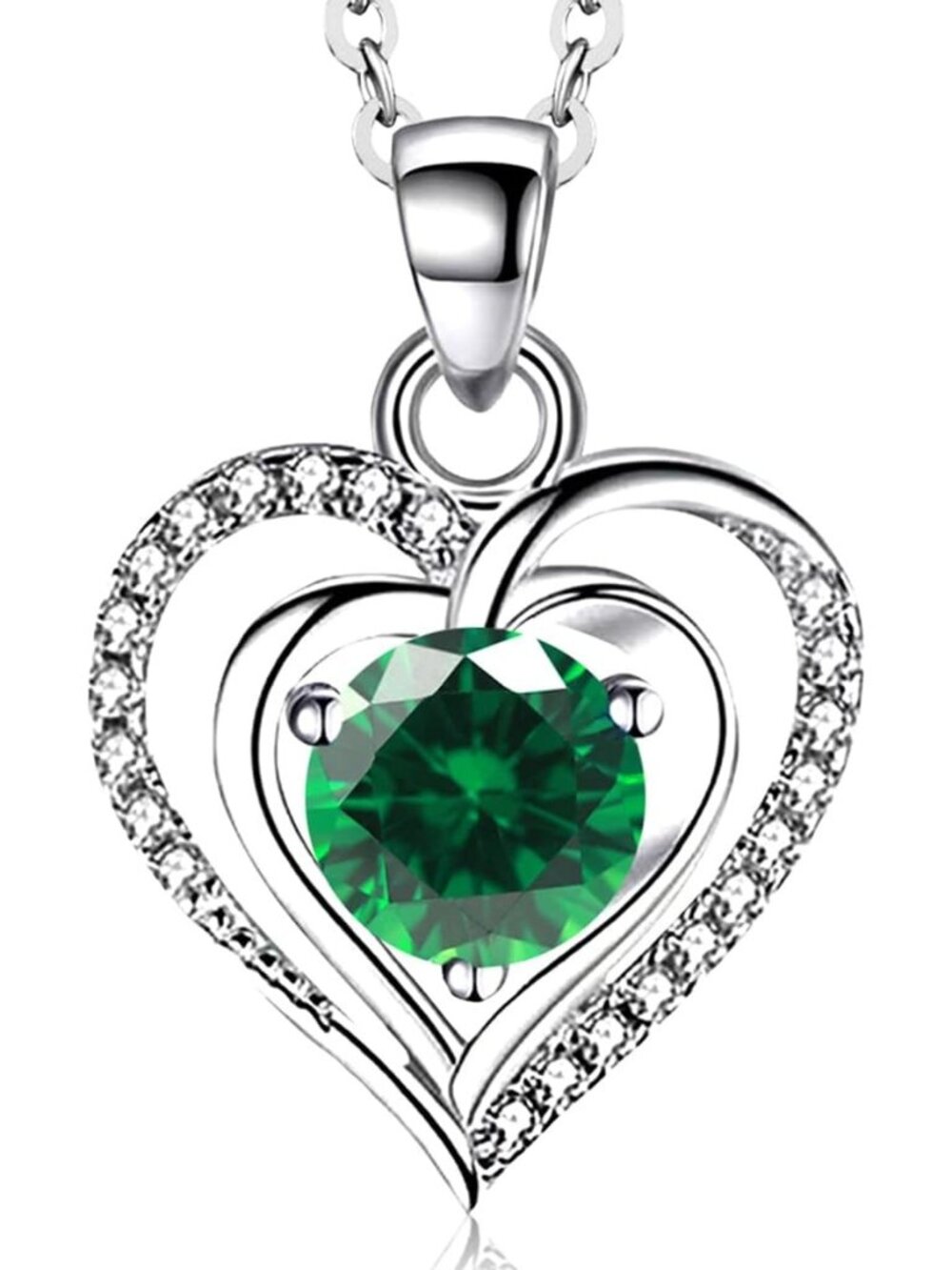 Women's Silver 4 925 Sterling Silver Zirconia Heart Birthstone Pendant Necklaces